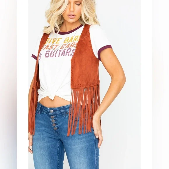 IDYLLWIND Fueled By Miranda Lambert NEW STRINGS FRINGE BROWN VEST Size Small - Picture 5 of 13